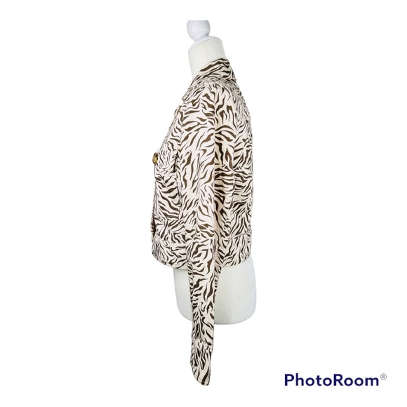 Anthropologie Ivory/Brown Zebra Print Cropped Pilcro Denim Trucker Jack… - Picture 5 of 16